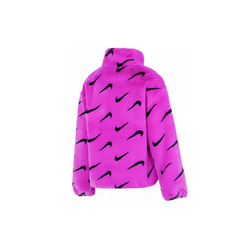 Nike Giacca Nswfx con Pelliccia Aop Stampa Logo Collo Alto Finta Pelliccia Calda Cotone Cappotto Giacca Donna Viola Scuro DQ6843-551
