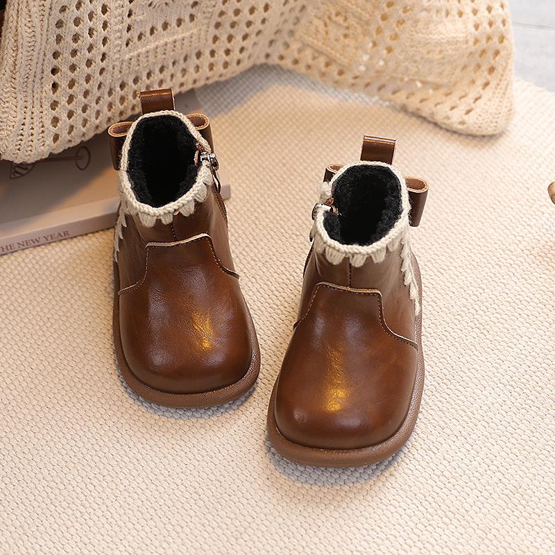 Winter Fleece-lined Cotton Shoes for Children Princess Shoes Warm Short Boots Non-slip Soft-soled Big Cotton Boots