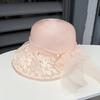 Elegant pearl mesh bow split bucket hat women's new big brim beach hat summer sun hat