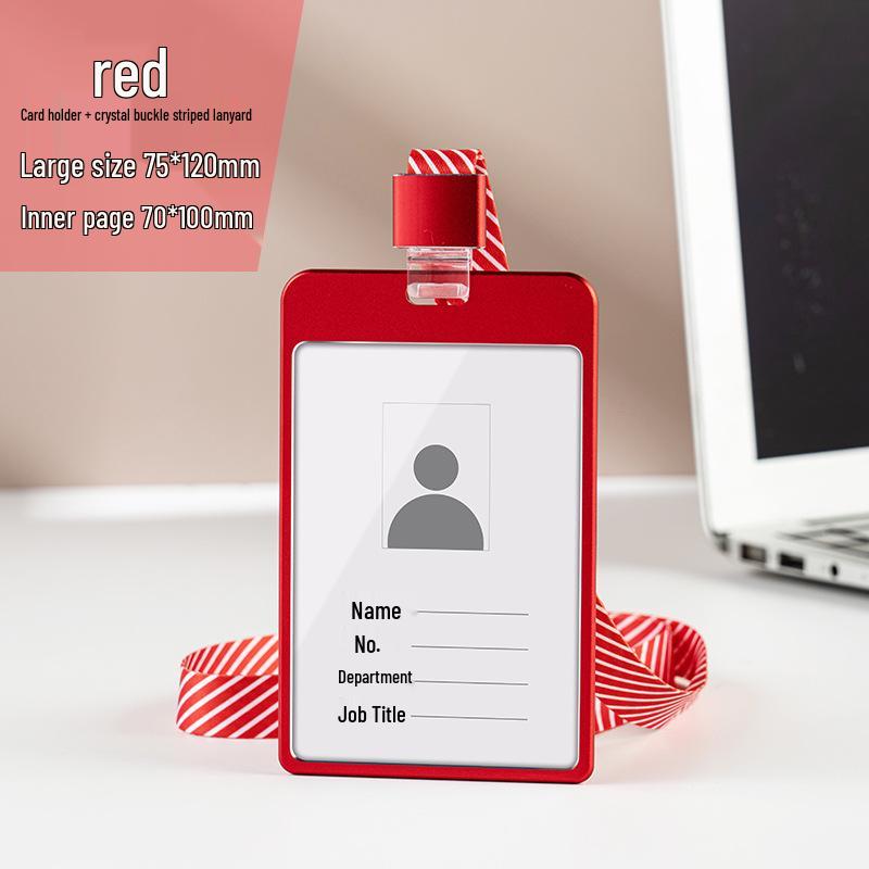 Aluminum Alloy ID Card Holder with Crystal Buckle Lanyard for Employees and Students