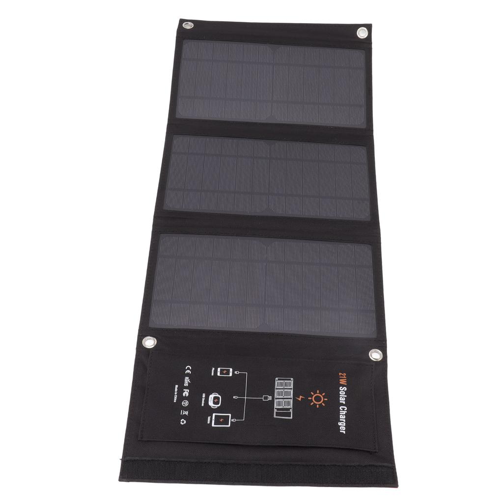 21W Foldable Solar Panel Charger Black Portable Solar Phone Charging Panels with Dual USB Port for Outdoor Hiking