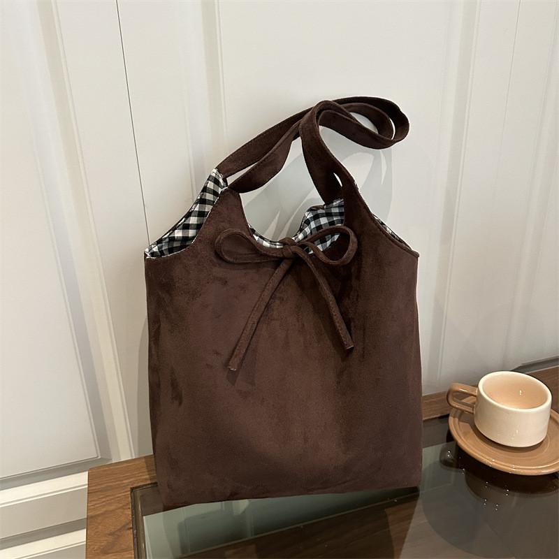 Street Style Dualside Brown Shoulder Bag With Tie Closure For Casual Use