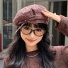 Korean Style Plaid Beret Hat Keep Warm Women Octagonal Cap Simple Women Painter Hat  All-match