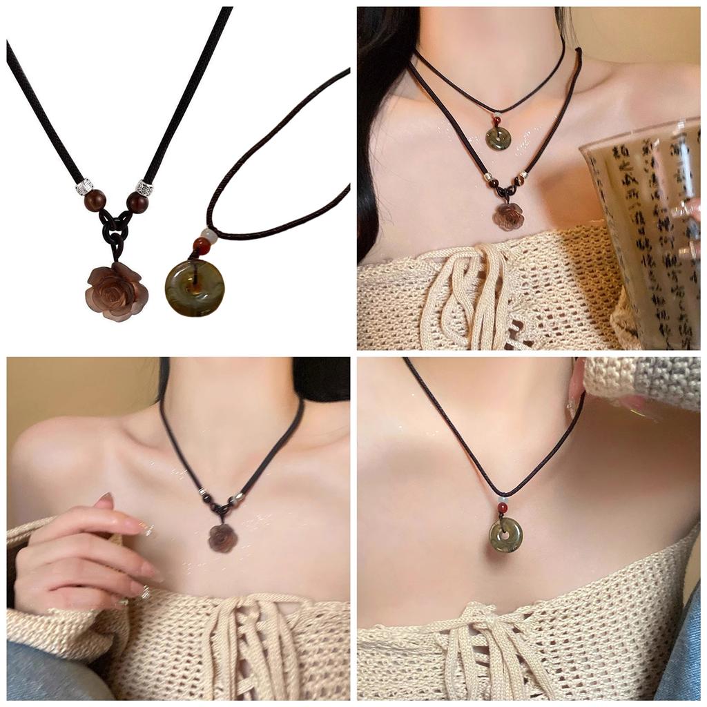 Set of 2 Delicate Rose Flower Pendant Necklace with Peace Buckle and Rose Flower Details for Stylish Women Daily Wear