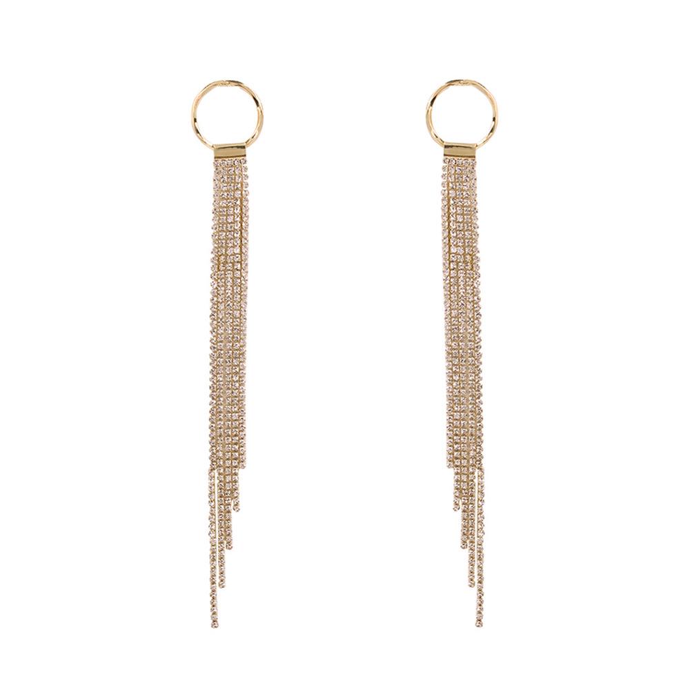 Women Luxury Fashion Glitter Crystal Long Tassel Earrings for Party Weeding