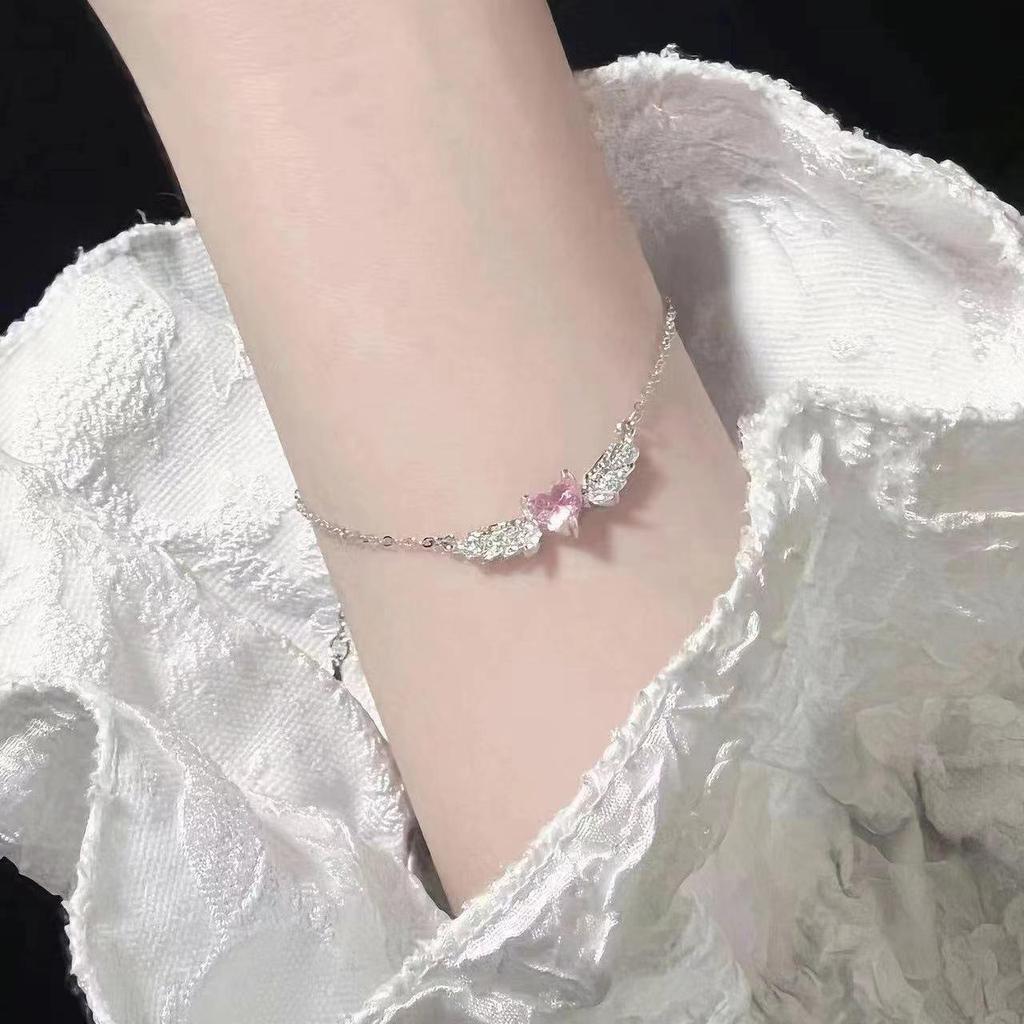 Pink Diamond Heart Angel Wings Bracelet: Elegant Luxury Gift for Women