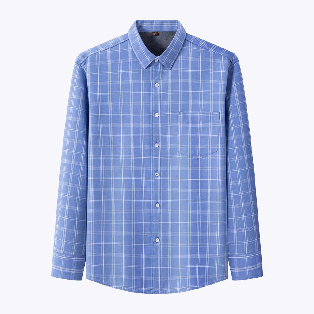 Winter Cotton Oxford Casual Shirts Striped  Plaid Business Men Long Sleeve Warm Shirt 2 Layers