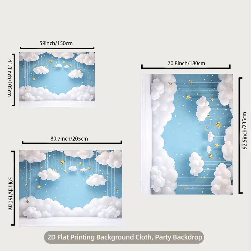 2D Whimsical Starry Cloud Backdrop Children Party Photography Background