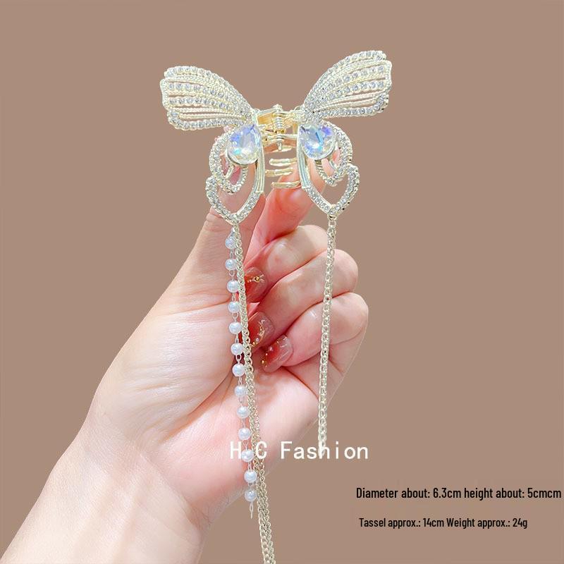 Elegante Schmetterlingsquaste Haarspange – Chinesischer Stil Halb-Pferdeschwanz Klauenclip für Damen