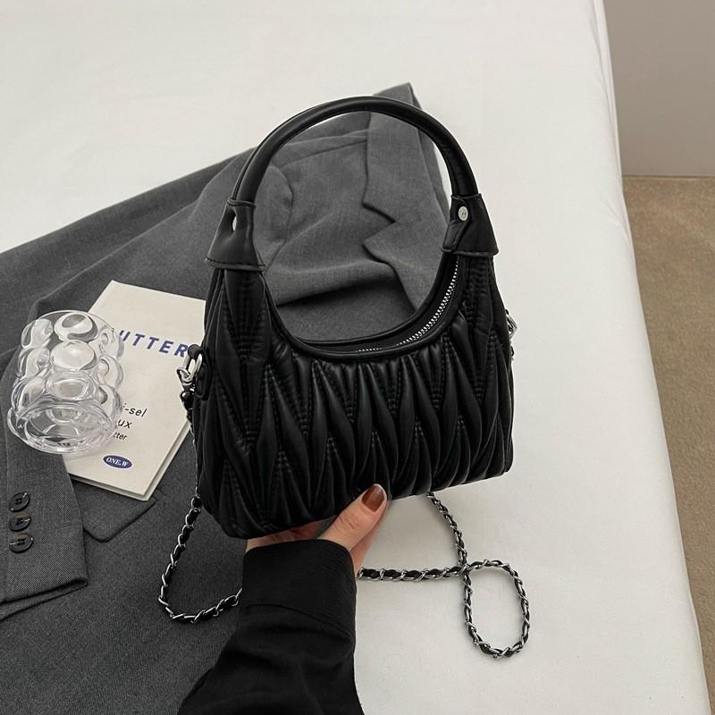 

Stylish Women s Handbag 2023 New Autumn Winter Retro High-end Pleated Bag Small Niche Crossbody Bag Black