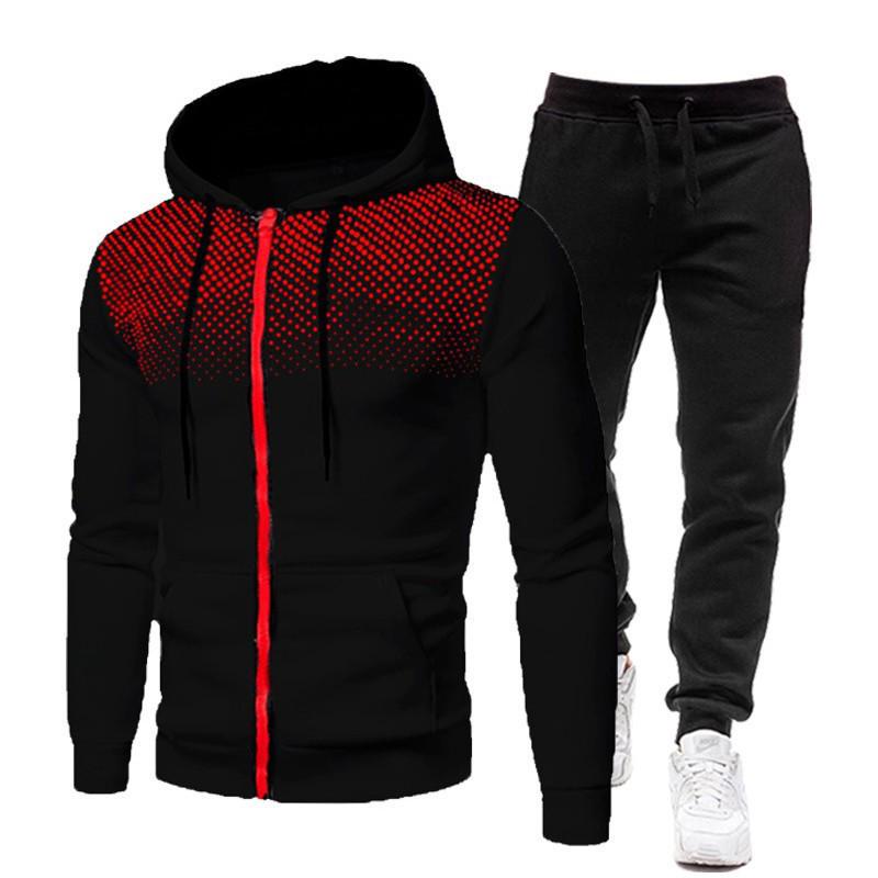 Men s 2026 Polka Dot Zipper Hoodie and Sweatpants Set S