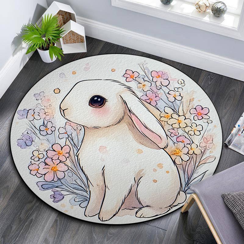 Bunny Round Area Rug,Carpet Rug for Living Room Bedroom Sofa Playroom Decor,Non-slip Floor Mat