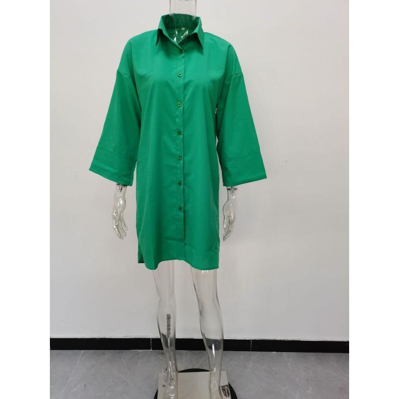 Spring and Autumn Women's Dress Plus Size Solid Colour Loose Shirt Dresses