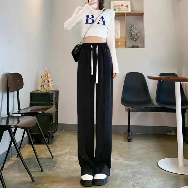 Petite Women Wear Split Sporty Casual Sweatpants for Spring and Autumn, Loose and Slimming Straight-leg Wide-leg Pants