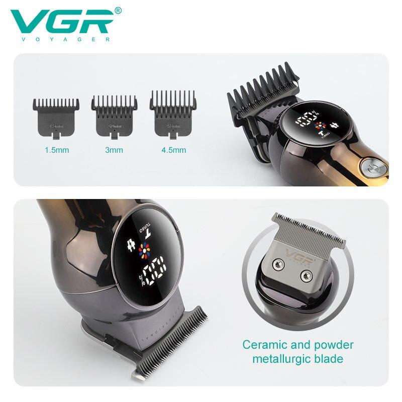 VGR V-989 Men's Hair Clipper Gradient Color Body Hair Trimmer USB Dual Use Pusher Powerful LED Intelligent Digital Display Pusher Home Hair Trimming