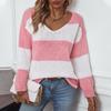 Autumn Winter Vintage Loose Long Sleeve Top Stripe Cardigan Knitwear V-Neck Sweater