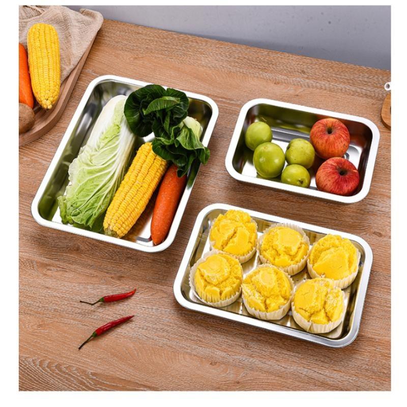 Stainless Steel Rectangular Barbecue Serving Tray For Tea Rice Sausage Meat Metal Utensil