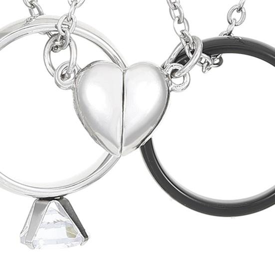 Yousheng 1 Pair Couple Matching Necklaces Electroplated Alloy Magnetic Heart And Ring Shape Pendant Adjustable Romantic Love Husband Wife Pairing