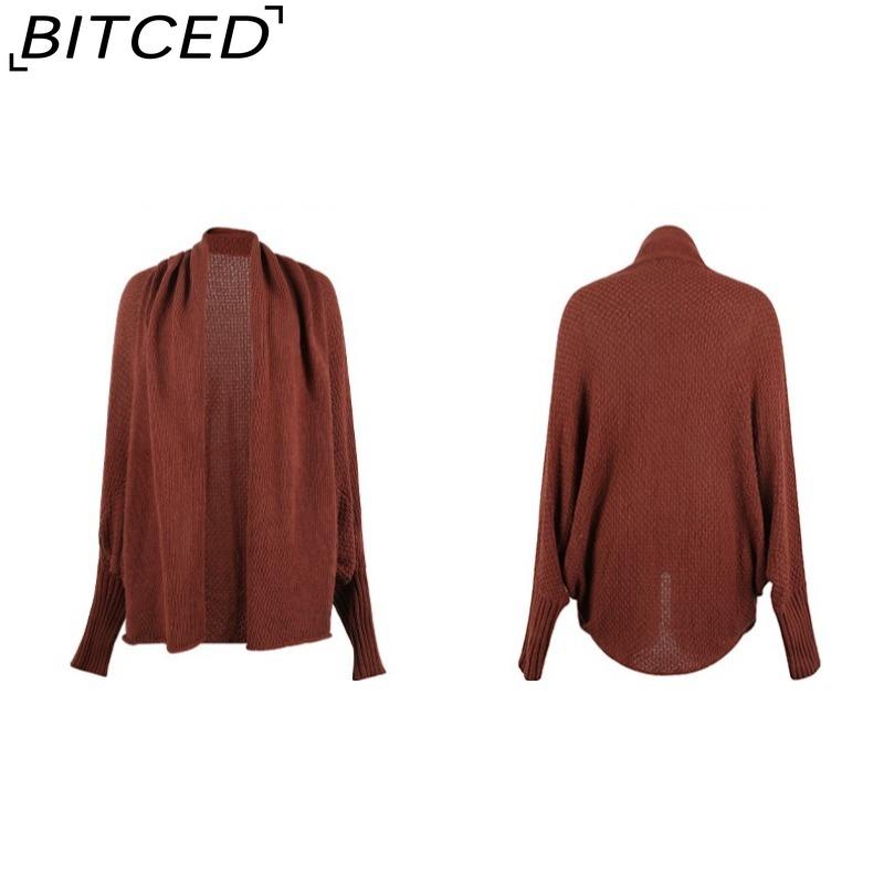 BITCED Autumn/Winter Women's Knitwear Solid-Colour Batwing-Sleeve Cardigan