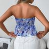 Women Tops Sexy Sleeveless Strapless Blouse Off Shoulder Flower Print Shirt Irregular Ruffle Elasticity Crop Top Summer Tube Top