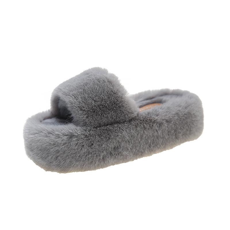 Cm Fluffy Shoes Women Wear  Internet Celebrity Explosion Autumn and Winter Go Out Thick-soled Plush Cotton Slippers