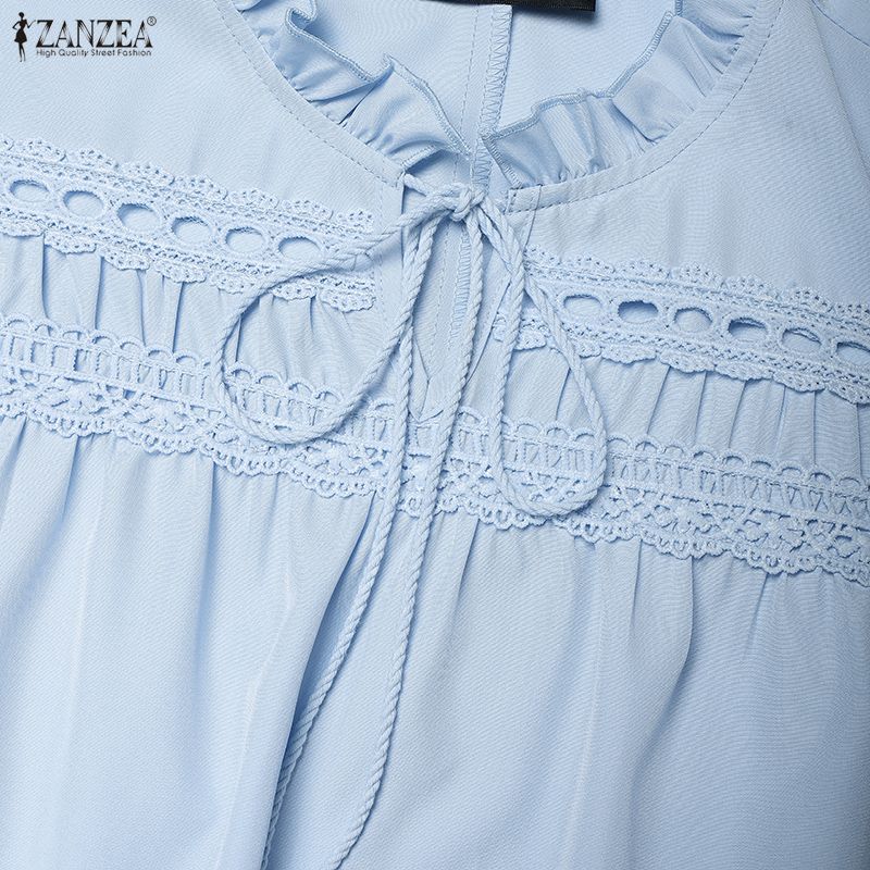 ZANZEA Women Casual Round Neck Short Sleeve Lace Patchwork Dress