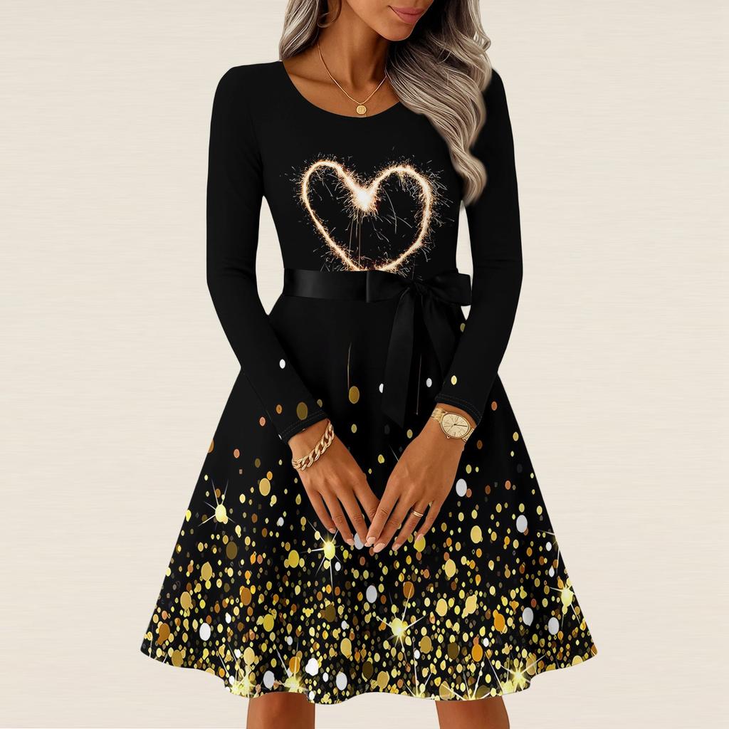 Women's Casual Fashion Long Sleeve  Vintage Long Dresses Spring  Valentine's Day