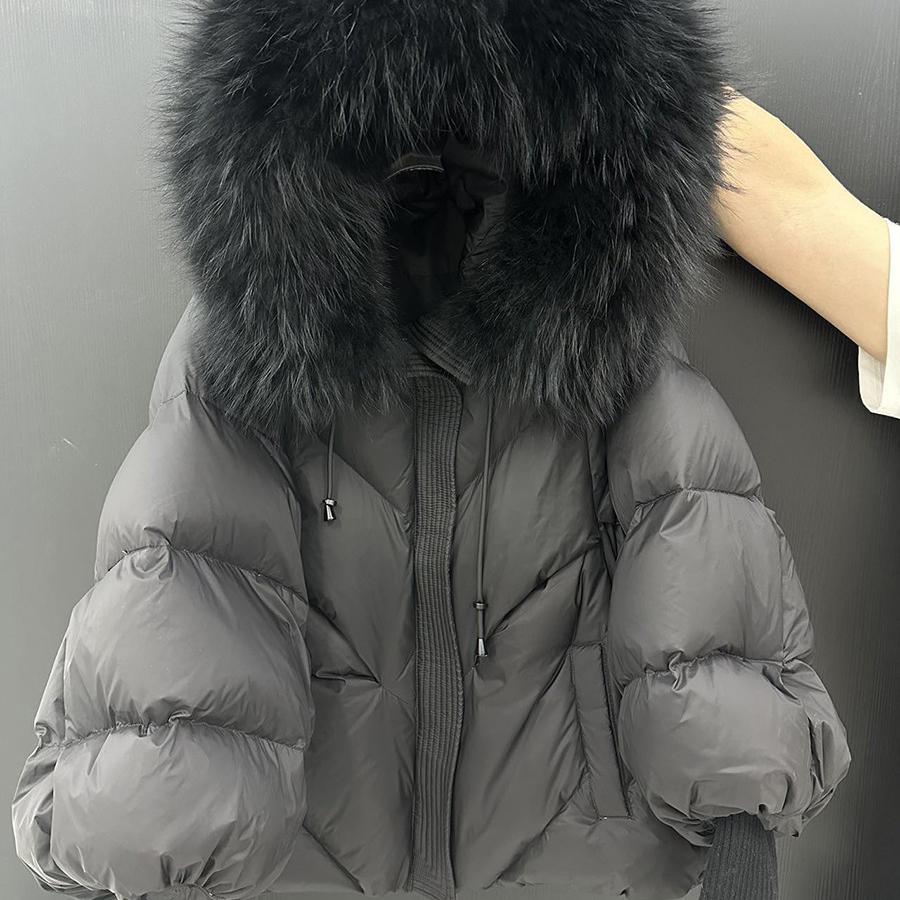 Winter Fur Hooded Puffer Jacket Women Thicken Warm Sleeve Coat Down Mid Long