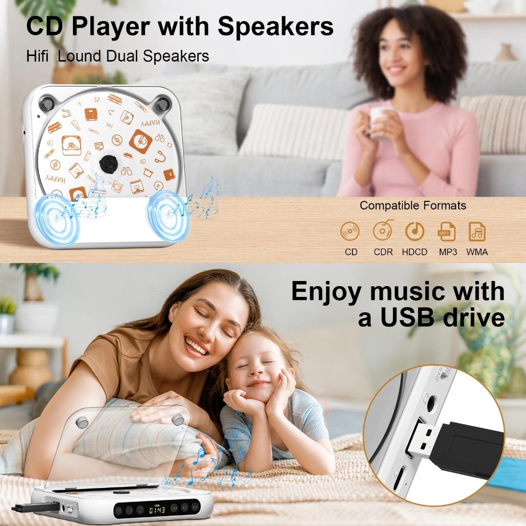 Music Player Portable Bluetooth CD Player Rechargeable Home/Car Walkman HiFi Lound Dual Speakers
