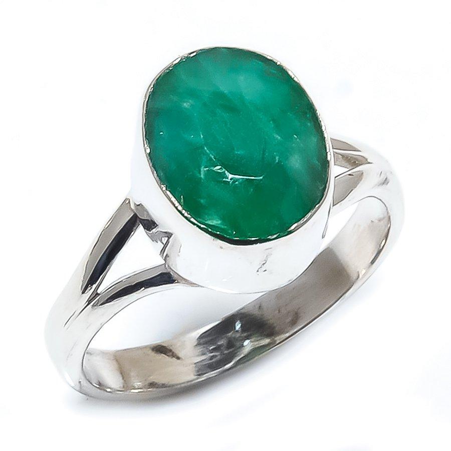 Emerald(Simulated) Gemstone Handmade 925 Sterling Silver Jewelry Ring S.6 i4Y74