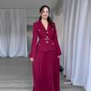 2024 Autumn European & American Solid Color Lapel Suit with Pleated Midi Skirt