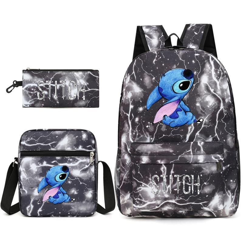 

Stylish Black Stitch Backpack Set With Versatile Shoulder Bag And Pencil Case For School сірий колір