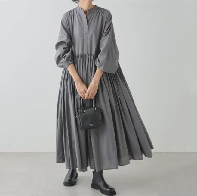 

Japanese & Korean Style 2023 Plus Size Pleated Dress with Large Hem Medium синій
