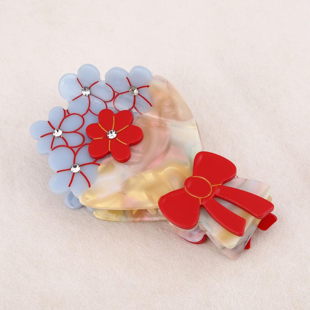 Elegant Flower Hair Clip Vintage Rhinestone Crab Clip Acetate Bouquet Hair Claw  Holiday