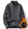 Winter Warm Thick Pullovers Men Polo Neck Fake Two Pieces Sweaters Fashion Casual Striped Fleece Lined Jumper Knitting Sweaters