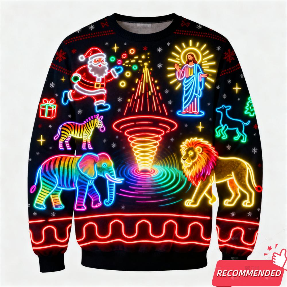 Maglione Brutto di Natale Stampa 3D Luce al Neon Finta per Donne Uomini Abbigliamento Buon Natale Pupazzo di Neve Divertente Babbo Natale Gesù Felpe Tuta