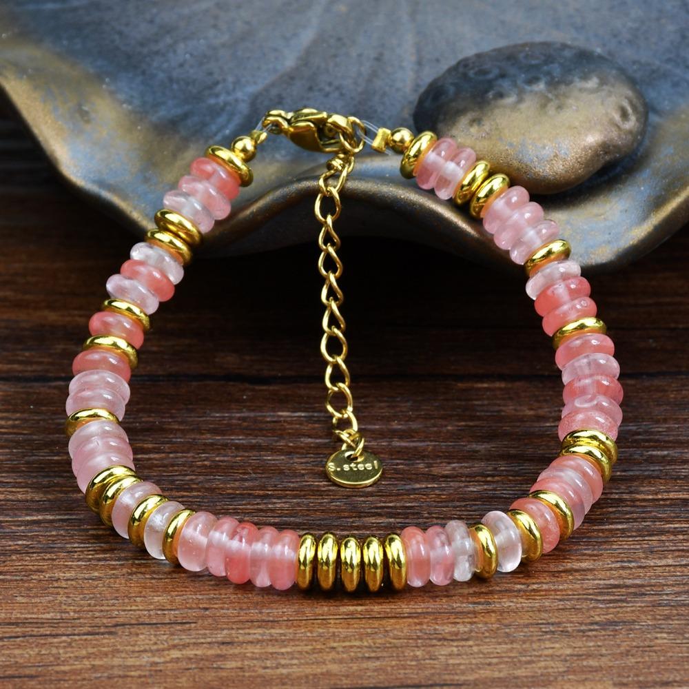 Alloy Chain Beaded Bracelet Adjustable Chain Chain Bracelet New Stone Bracelet Pink