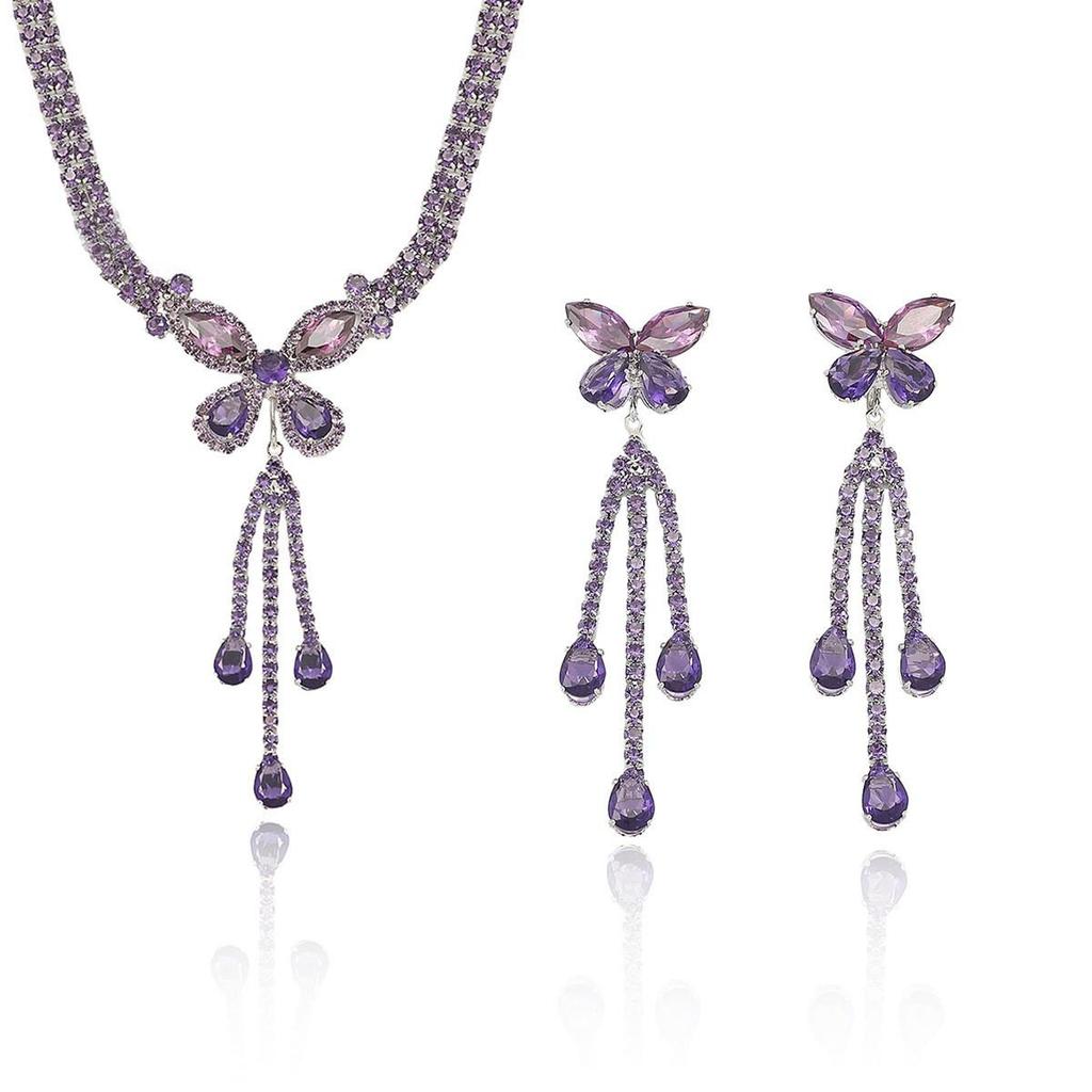 Cross-border Trendy Zircon Earrings & Colorful Floral Necklace Set