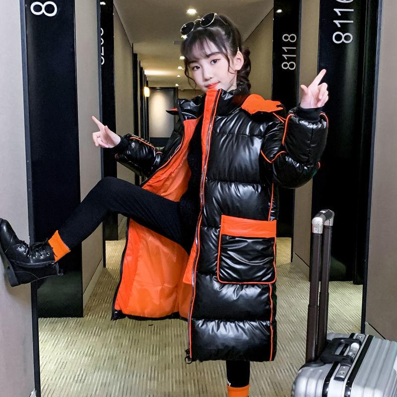 Girls' Shiny Down Cotton Winter Clothes Children's Washable Cotton-padded Jacket Mid-length Winter