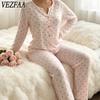 Damen Mode Frühling Herbst Liebesbrief Druck Langarm V‑Ausschnitt Lässiges Pyjama Set