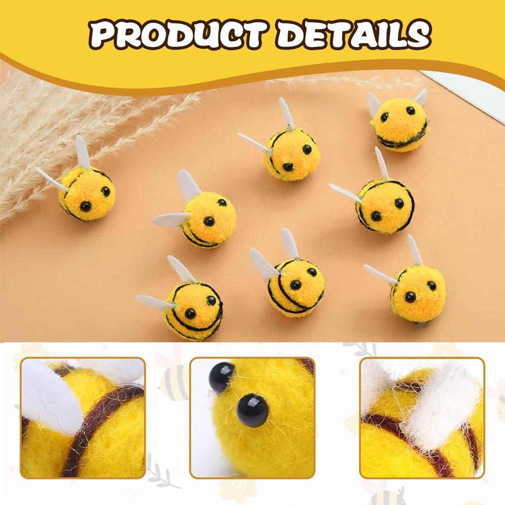 20Pcs Bee Pompom Hair Ball Polyester Child Headdress Wedding Figurines Party DIY Handmade Material Hat Clothing Home Decor