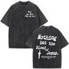 Vintage Washed Nothing But The Blood of Jesus Christian Bible Verse Tshirts Mens Women Fashion Short Sleeves Oversized T Shirt