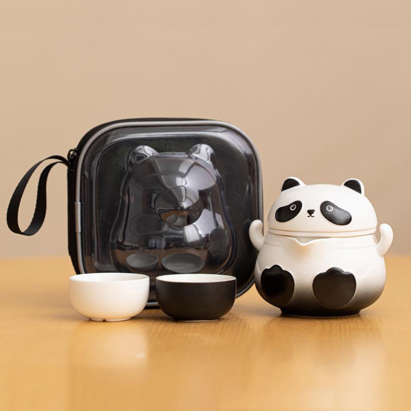 Panda Travel Tea Set: Portable Outdoor Teapot & Teacups for Camping - Elegant & Cute Design for Ladies