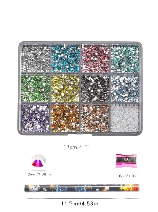 12Grids(6000pc) 3D Resin Nail Art Rhinestones+Tools 2mm Brilliant Diamond Nail Charms DIY Clothes Phone Case Manicure Accessory