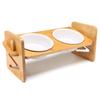 Height-Adjustable Raised Double Bamboo Pet Bowl Eco-Friendly Non-Slip Tilted Elevated Slow Feeder Bowl Rack with Ceramic Bowls