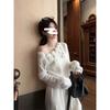 Petite Women's Retro Style Long Sleeve White Knit Sweater