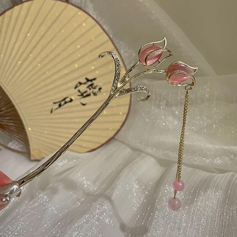 Chinesische High-End Quasten Haarnadel: Hanfu-Haaraccessoire im antiken Stil aus Holz