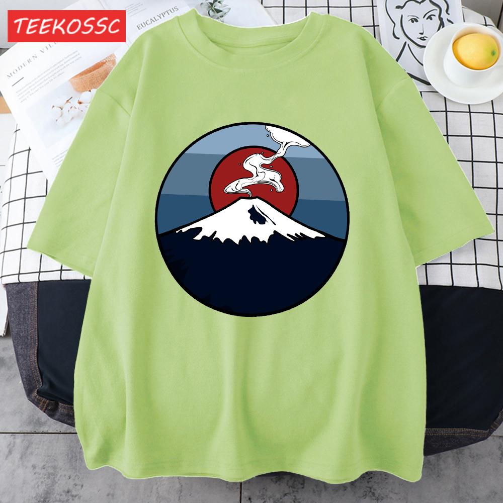 Fuji Volcano Japan Mount Fuji Men Retro T Shirt Casual Loose TShirt Trendy Cotton Clothing Summer Unisex Crewneck Short Sleeve