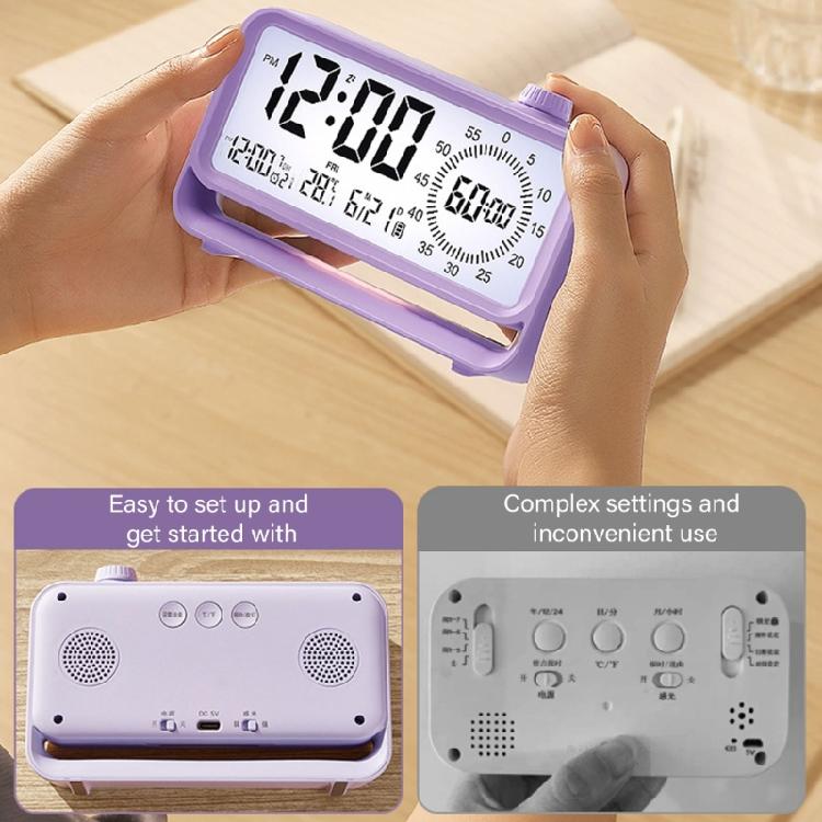 Kids Alarm Clock with Button High Volumes Visual Timers Indicators Rechargeable LCD Display Digital Clock Night Light