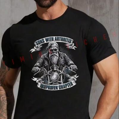 Arthritis & Ibuprofen Awareness Motorcycle T-Shirt Men Vintage Summer Casual Short Sleeve O-nec